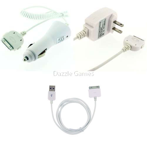 USB CABLE+WALL+CAR CHARGER FOR APPLE IPOD IPHONE 3G 3GS